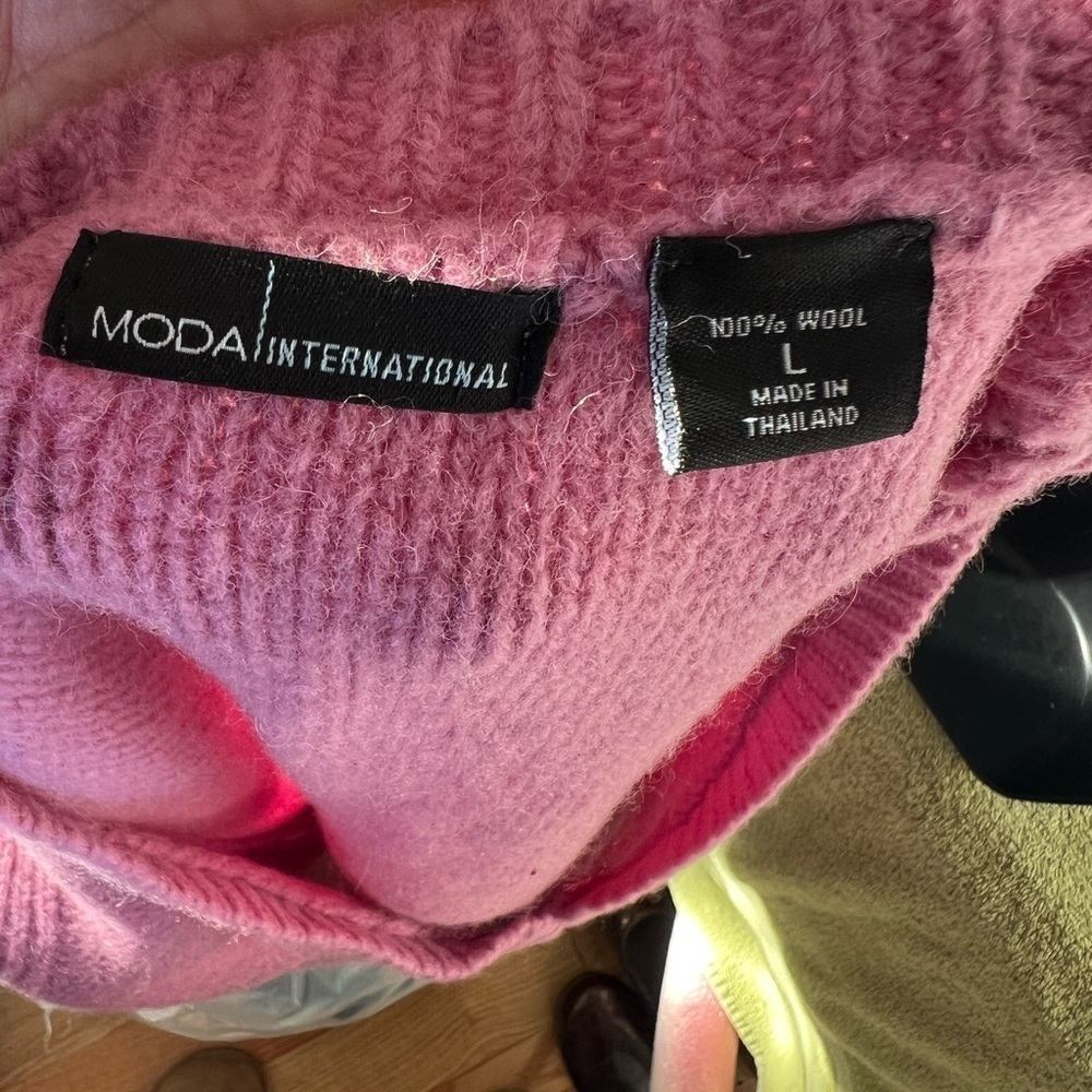 Moda International 100% Wool Pink V Neck Sweater Best Women's‎ Sz L - Picture 4 of 6